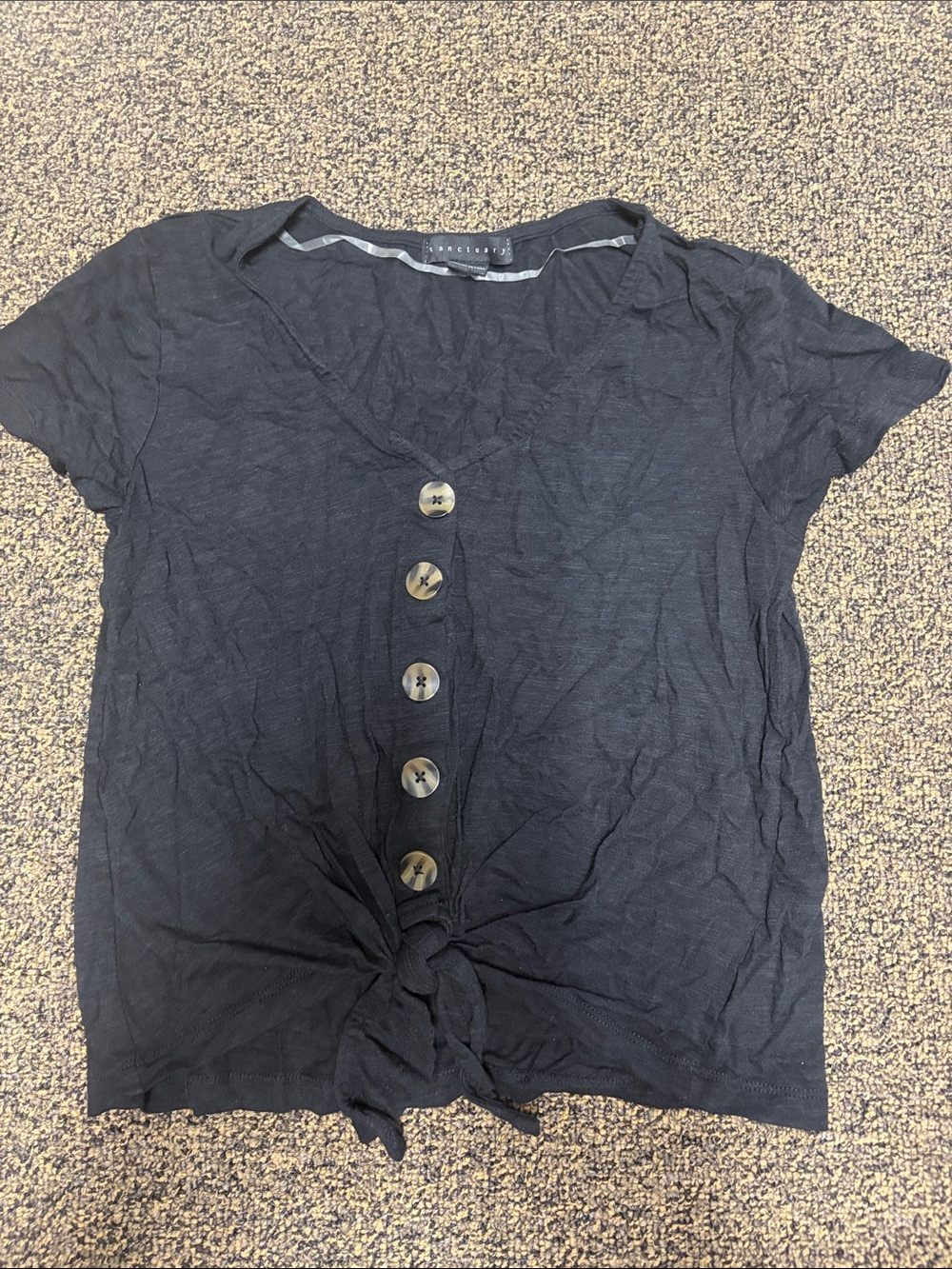 Sanctuary Black Button-Front Tie-Hem V-Neck Crop Top